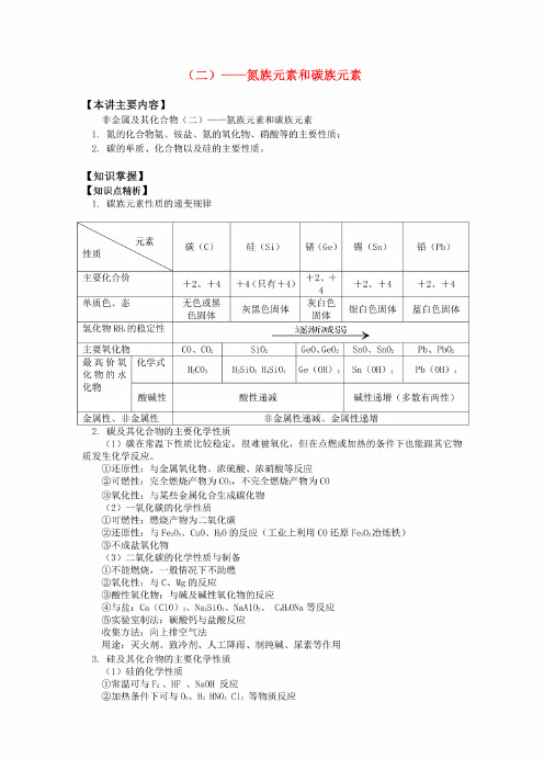 高三化学非金属及其化合物（二）——氮族元素和碳族元素知识精讲