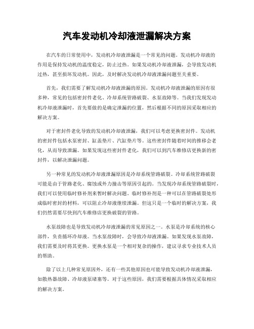 汽车发动机冷却液泄漏解决方案