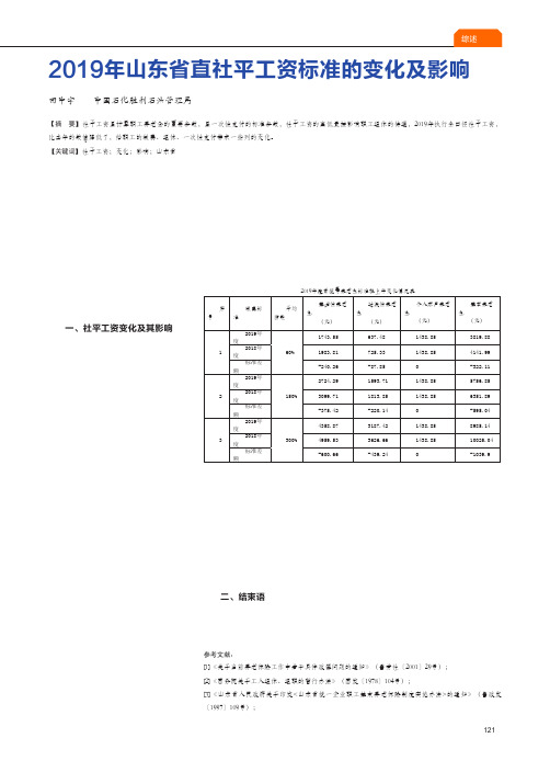 2019年山东省直社平工资标准的变化及影响