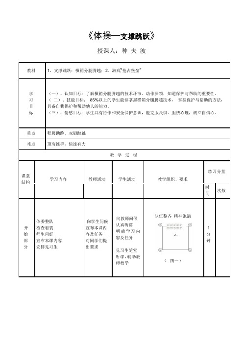 初中体育_体操—支撑跳跃 教学设计学情分析教材分析课后反思