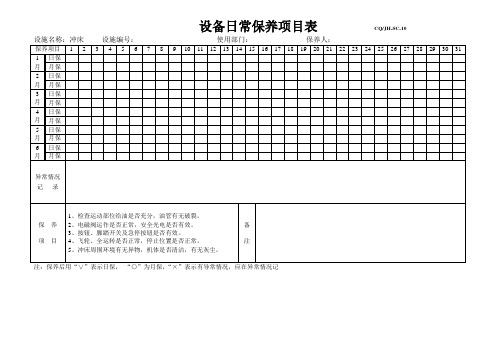 设备日常点检表(冲床)-模板