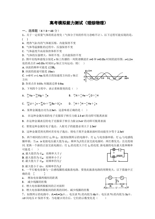 高考模拟能力测试(理综物理)试题及参考答案