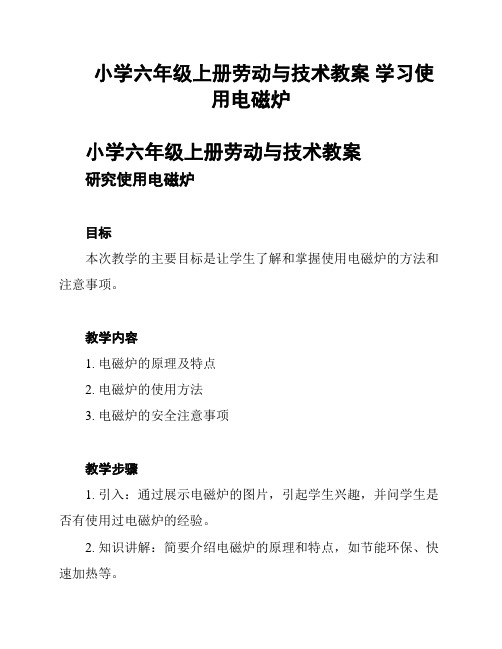 小学六年级上册劳动与技术教案 学习使用电磁炉