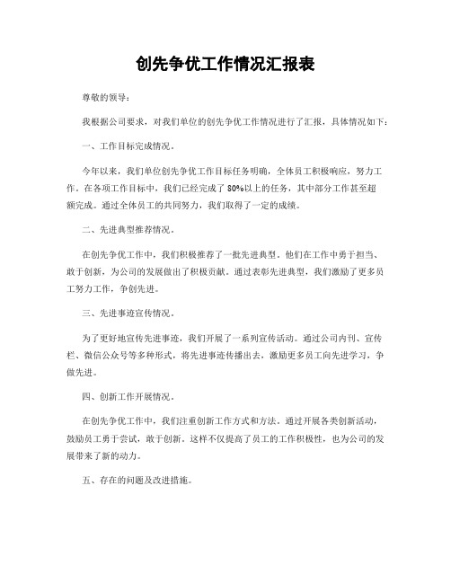 创先争优工作情况汇报表