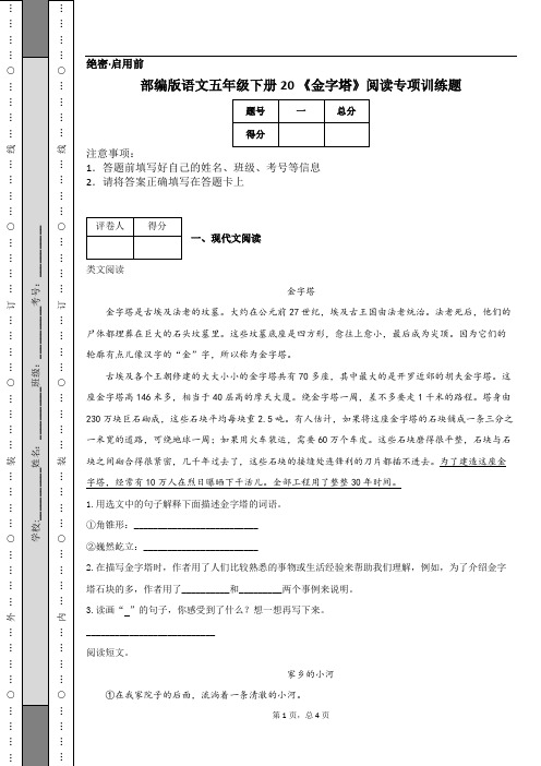 部编版语文五年级下册20 《金字塔》阅读专项训练题