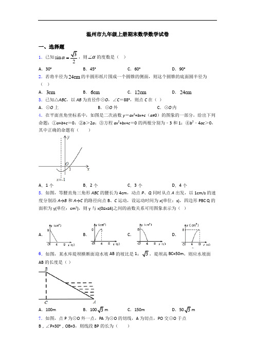 温州市九年级上册期末数学数学试卷