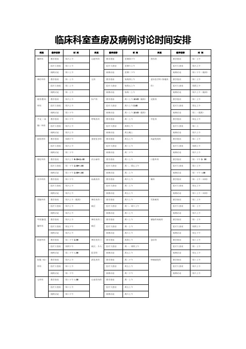 临床科室查房及病例讨论时间安排