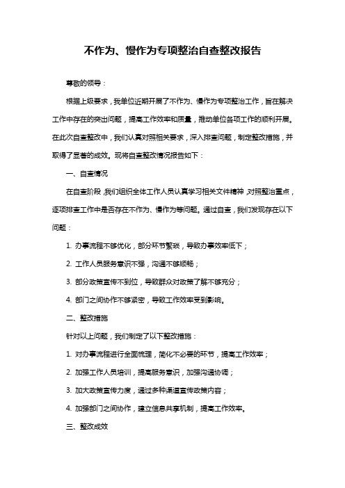 不作为、慢作为专项整治自查整改报告