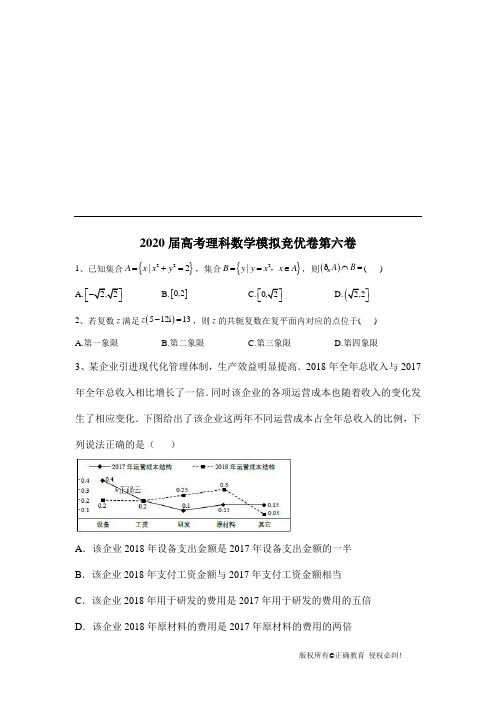 2020届高考理科数学模拟竞优卷第六卷word版