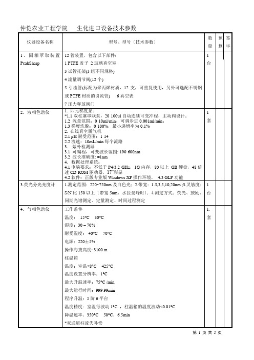 仲恺农业工程学院生化进口设备技术参数(精)