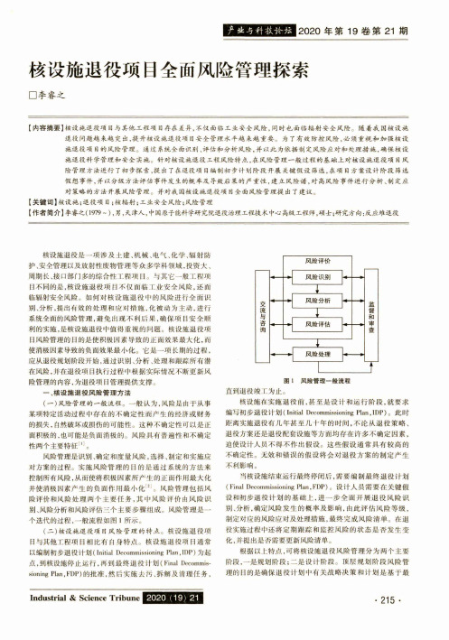 核设施退役项目全面风险管理探索