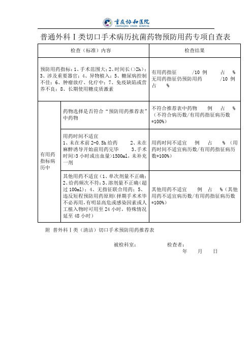 6.普通外科Ⅰ类切口手术病历抗菌药物预防用药专项检查表.xls