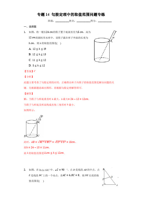 65.专题勾股定理中的取值范围问题专练(解析版)-2020-2021学年八年级数学上册专题培优训练