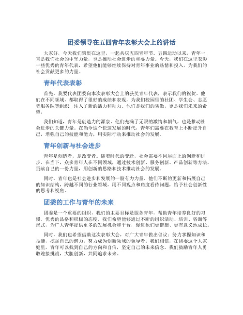 团委领导在五四青年表彰大会上的讲话