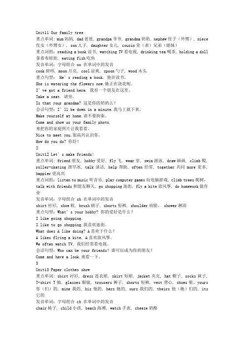 剑桥一级上unit11-16知识点