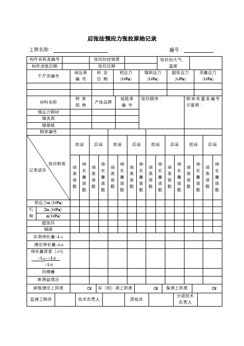 后张法预应力张拉原始记录