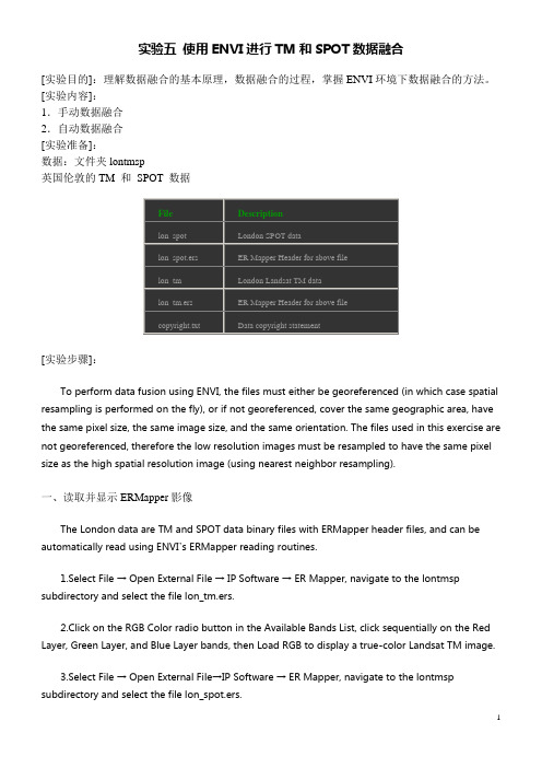 实验五 使用ENVI进行TM和SPOT数据融合