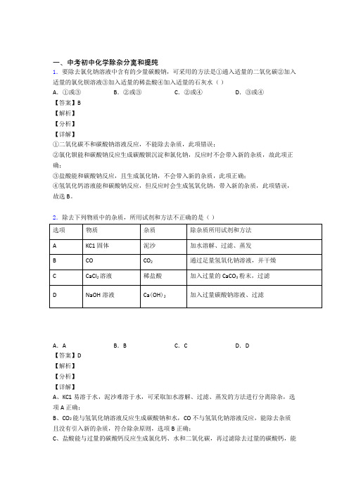 化学分离和提纯除杂的专项培优练习题及答案