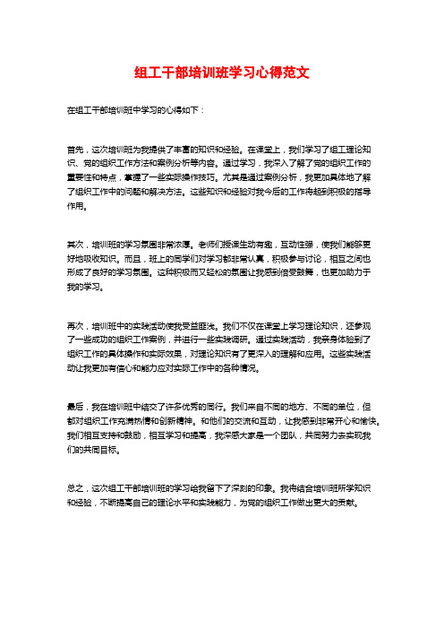 组工干部培训班学习心得范文