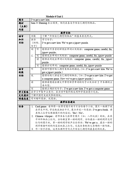 Module6Unit1教学计划-新标准(一起)英语三年级上册