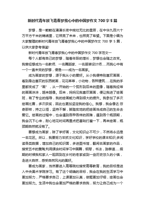 新时代青年放飞青春梦我心中的中国梦作文700字5篇