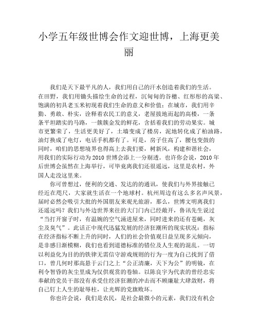 小学五年级世博会作文迎世博,上海更美丽