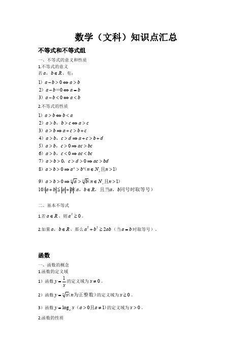 成人高考数学(文科)知识点汇总