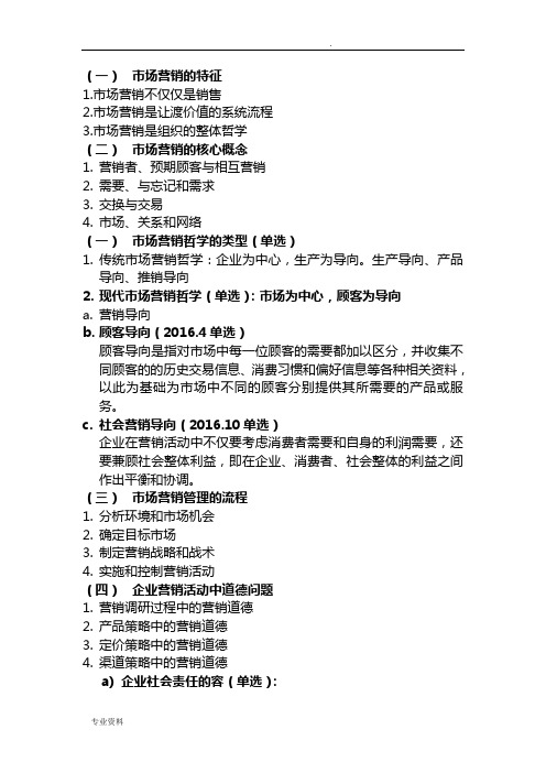 自考市场营销学必过重点