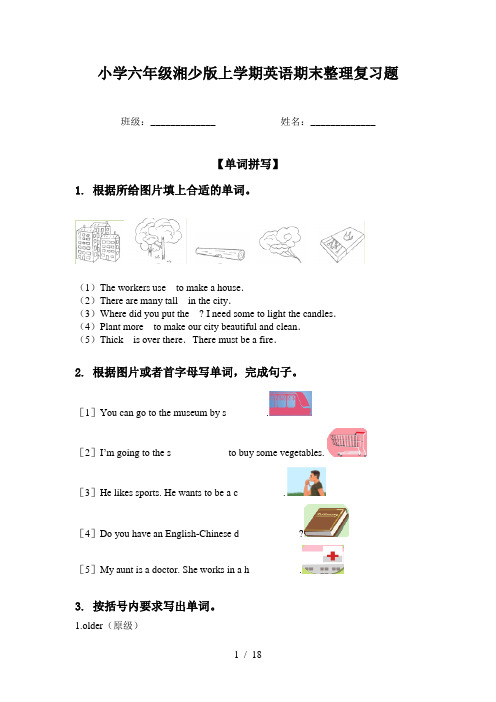 小学六年级湘少版上学期英语期末整理复习题