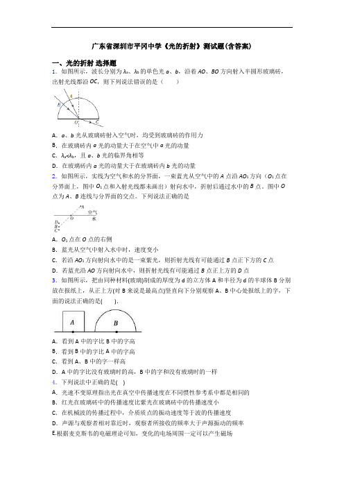 广东省深圳市平冈中学《光的折射》测试题(含答案)