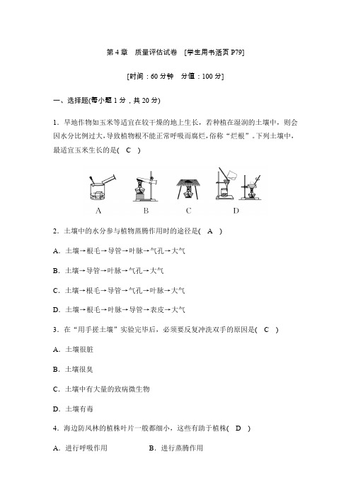 2020新浙教版八年级科学下册同步测试：第4章质量评估试卷