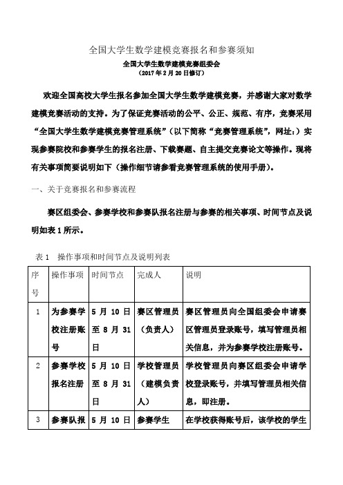 全国大学生数学建模竞赛报名和参赛须知