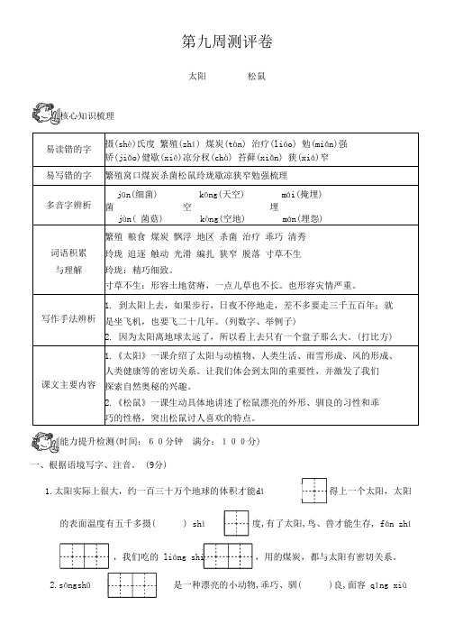 统编版五年级语文上册第九周测评卷 