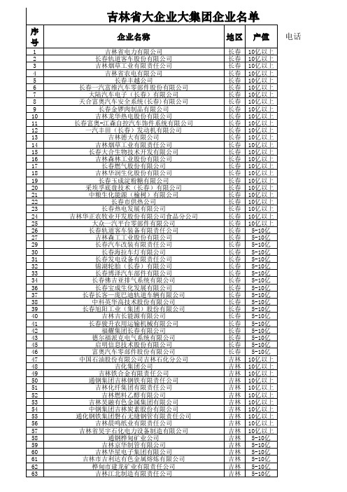 吉林省大企业名单