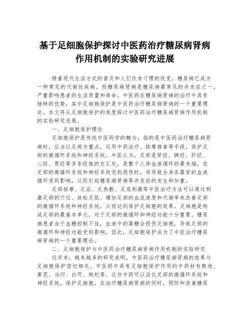 基于足细胞保护探讨中医药治疗糖尿病肾病作用机制的实验研究进展