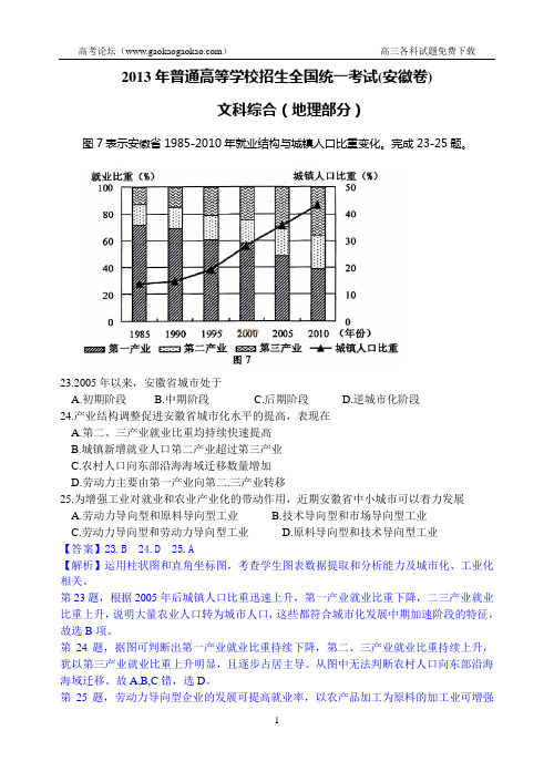 2013年高考真题——文综地理(安徽卷)解析 Word版含答案