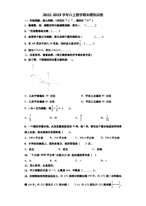 2023届广东省中山市数学六年级第一学期期末质量跟踪监视试题含解析