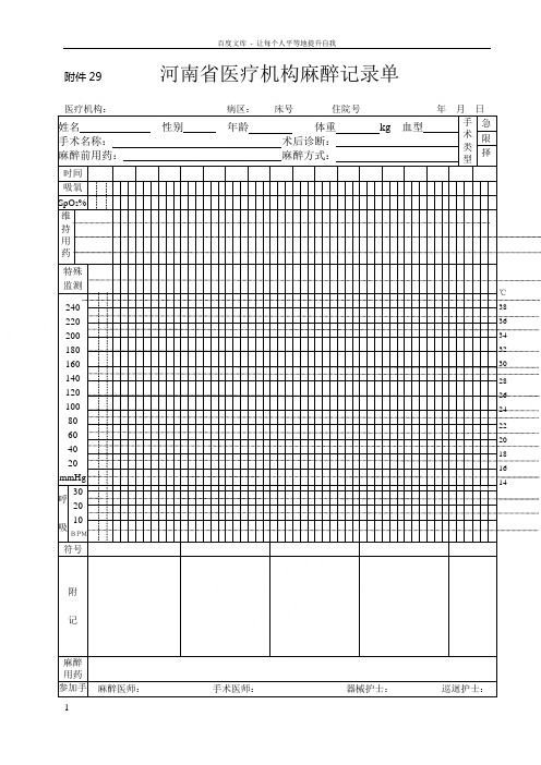 河南省医疗机构麻醉记录单