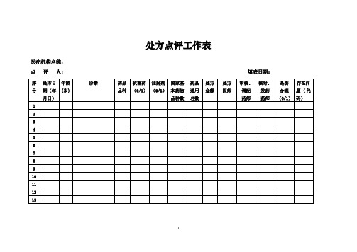 门诊处方点评工作表