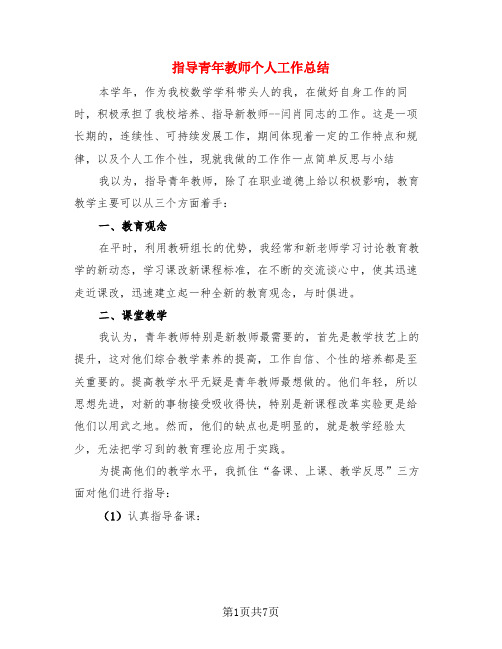 指导青年教师个人工作总结(4篇)