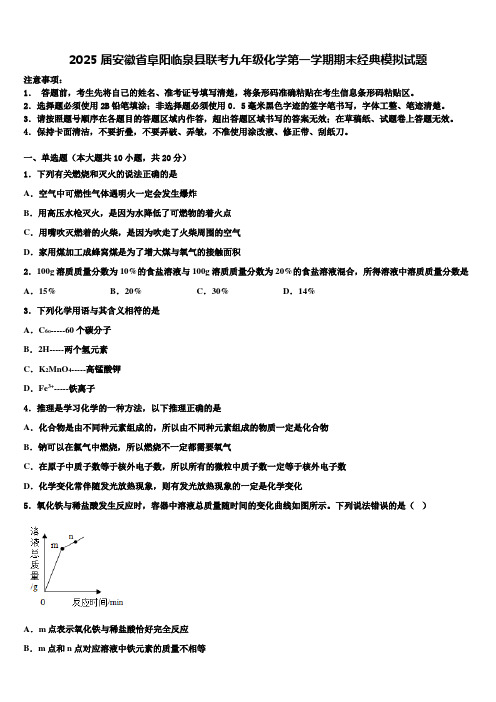 2025届安徽省阜阳临泉县联考九年级化学第一学期期末经典模拟试题含解析