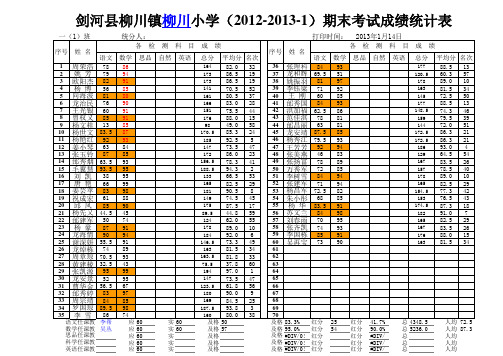 柳川镇1(2012-2013-1)学生成绩统计表(全)