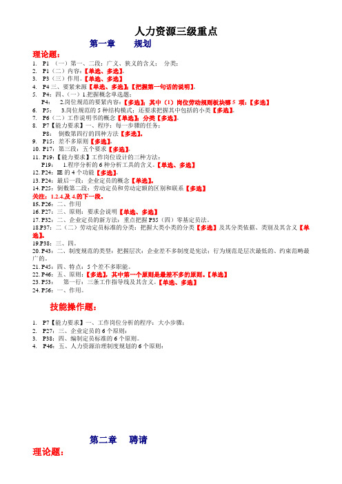 人力资源三级重点