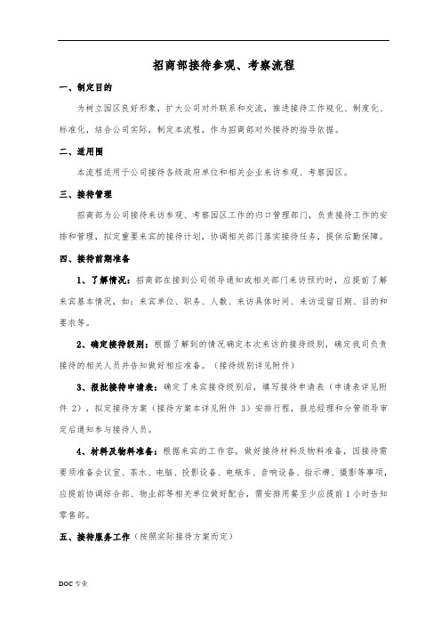 招商部参观、考察接待流程图