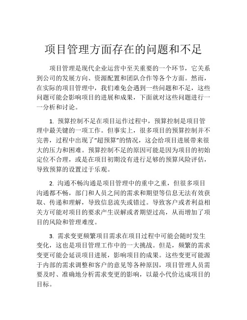 项目管理方面存在的问题和不足