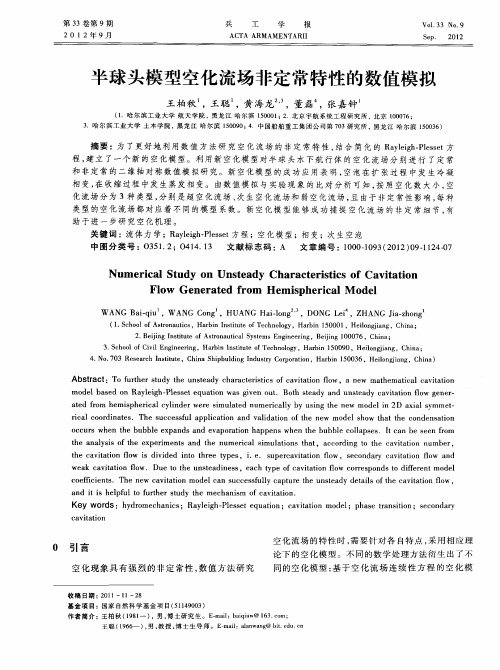 半球头模型空化流场非定常特性的数值模拟