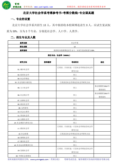 北京大学社会学系考博参考书-考博分数线-专业课真题