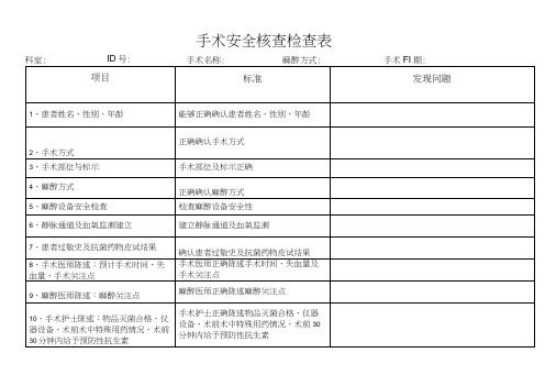 手术安全核查检查表