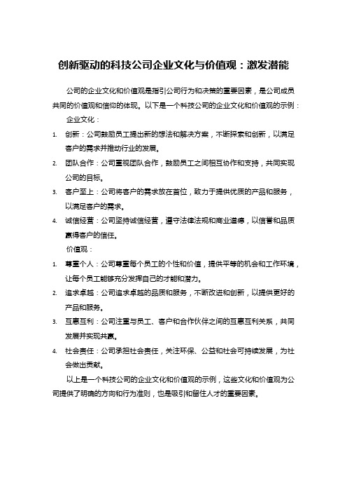 创新驱动的科技公司企业文化与价值观：激发潜能