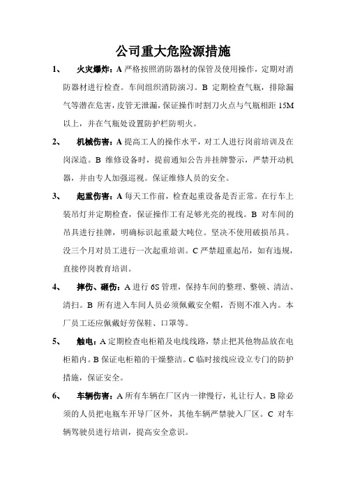 公司重大危险源措施